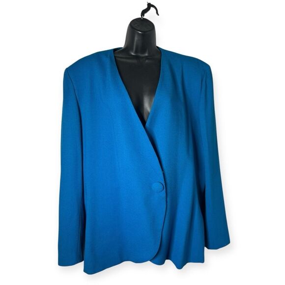 Vintage Debi Sue Blazer Women’s 24 Plus Blue Power Shoulder Single Button USA - Picture 1 of 8